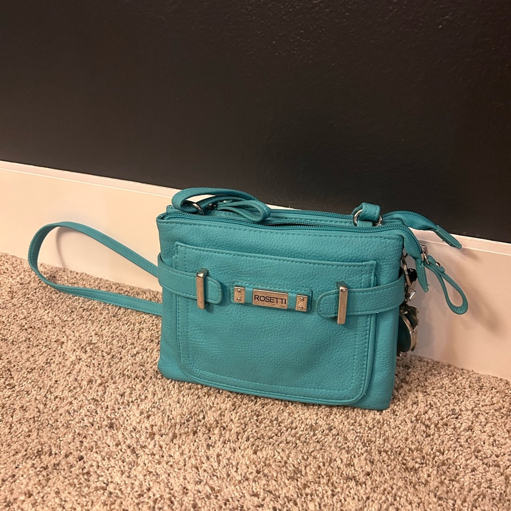 Rosetti Teal Crossbody Purse with Credit Card Slots and Owl Charm